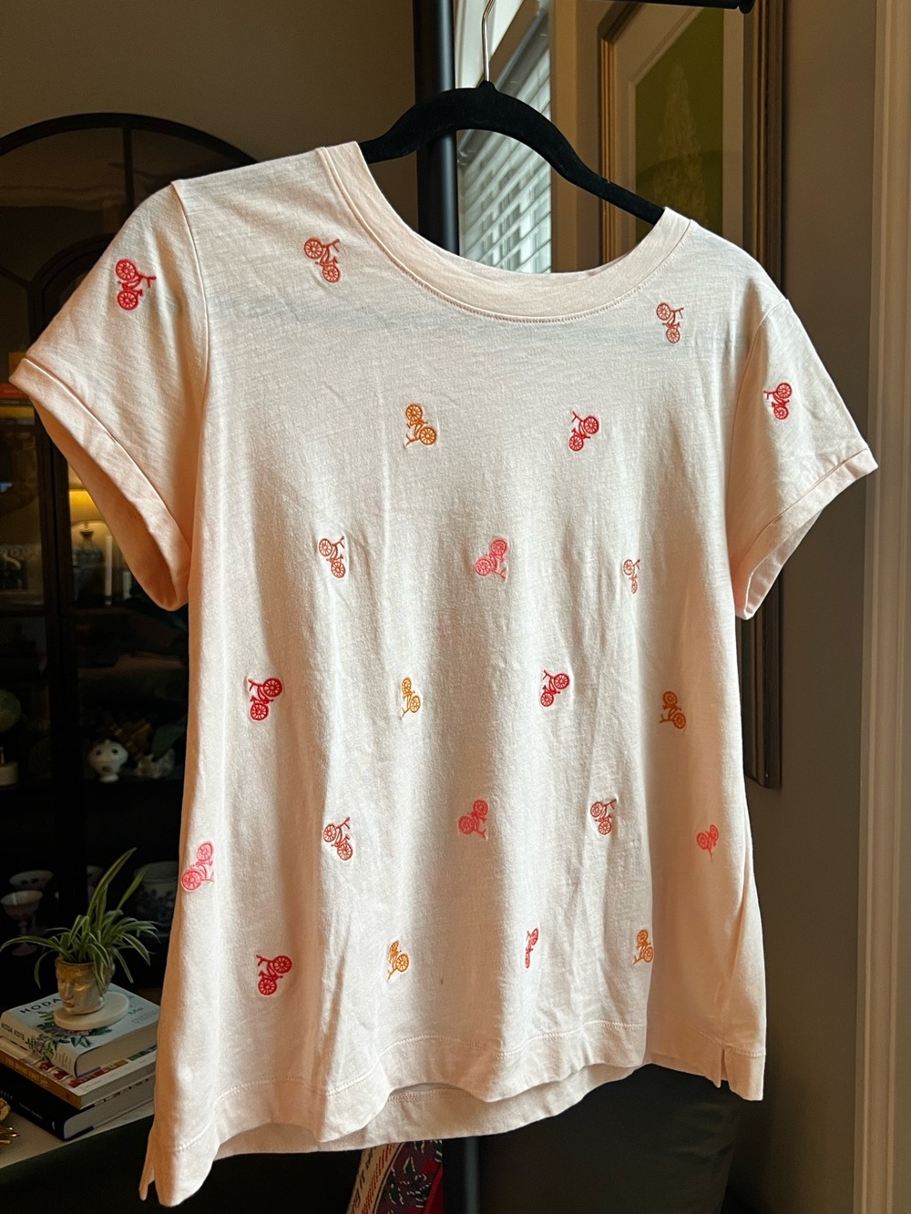 Loft Womens Vintage Soft Short Sleeve Embroidered Bike Tee